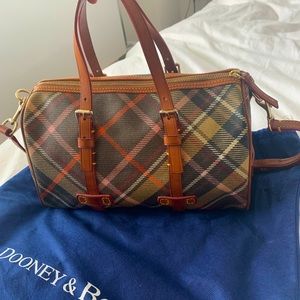 Dooney and Bourke plaid leather satchel with green interior. Never used!